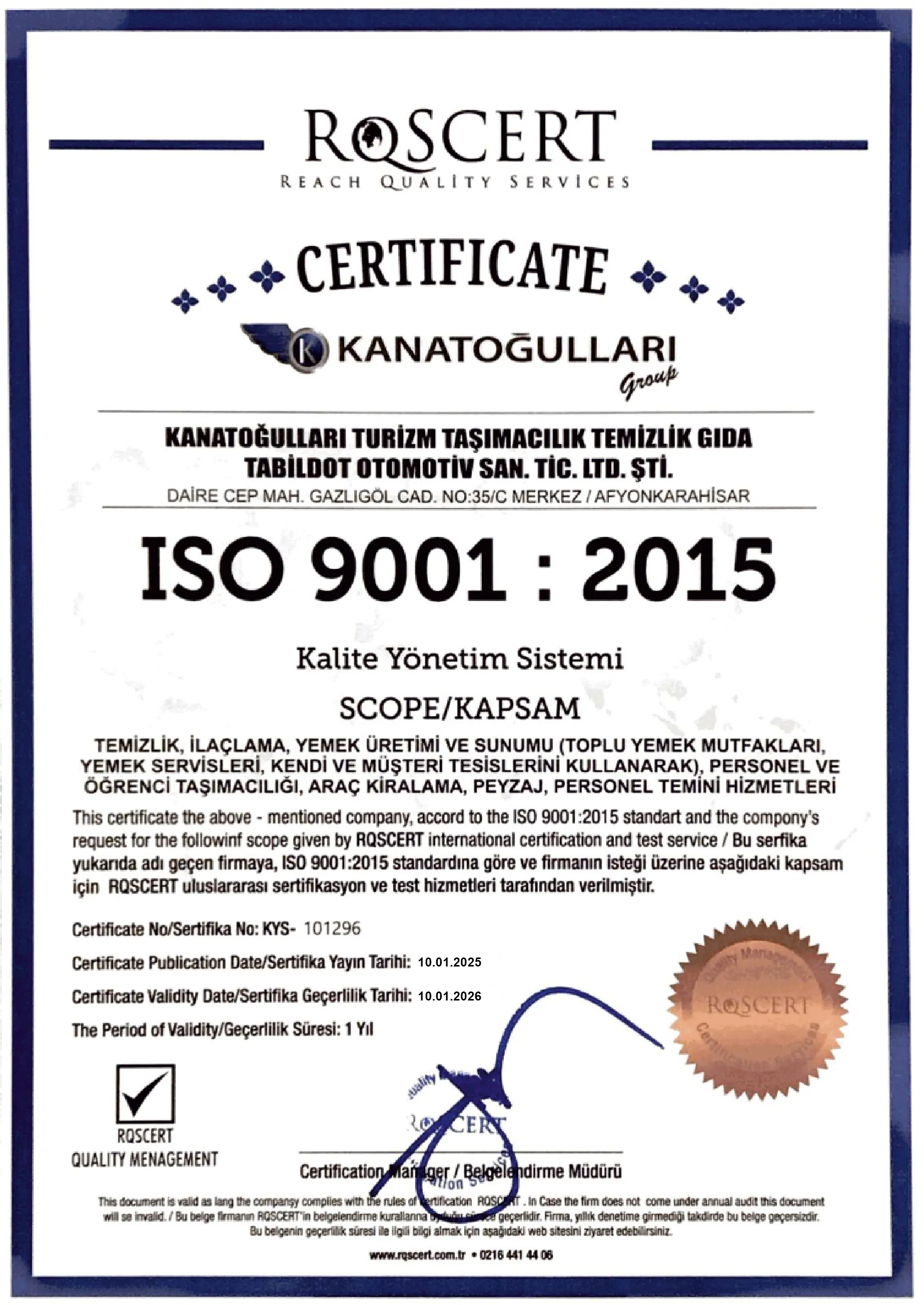 ISO 9001:2015 Kalite Yönetim Sistemi