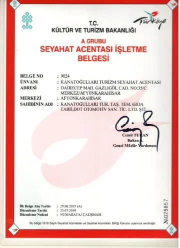 Seyahat Acentası İşletme Belgesi (A Grubu)